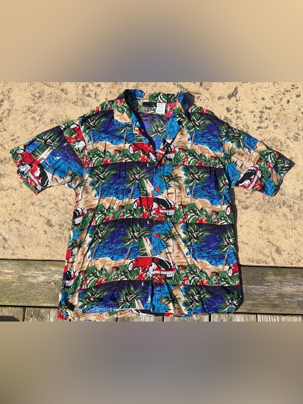 Men's Casual Tropical Print Button-Down Shirt - Multicolor